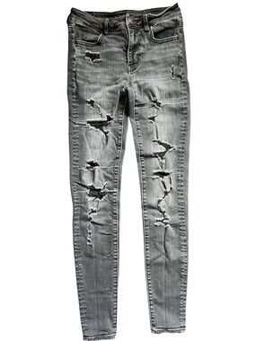 American Eagle Distressed Skinny Jeans - Charcoal/black size 4 X-long